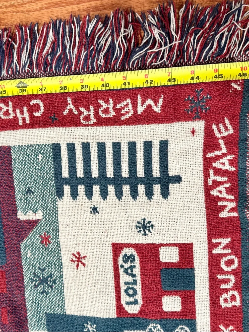 Holiday Village Fringe Throw Blanket - Red, Green & Cream 66x46